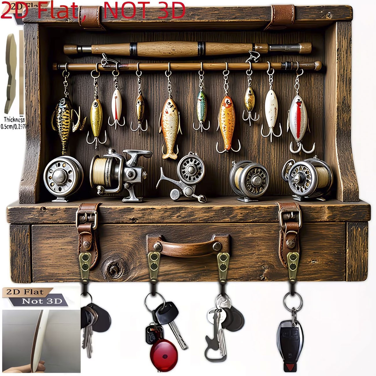 Fly Reel - Gantungan Kunci Umpan Pancing Vintage, Desain